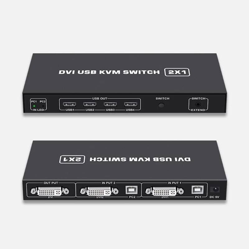 2 Ports DVI KVM Switch USB DVI KVM Switch Box for Sharing Keyboard Mouse Printer Plug Paly Video Display USB Swltch Splitter