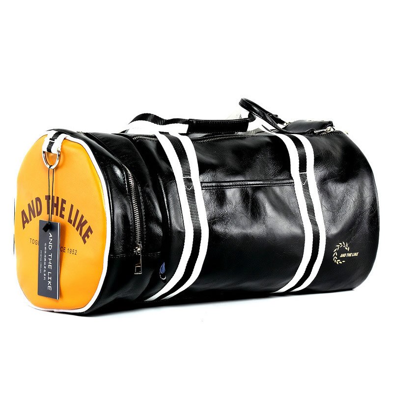 Grande bolsa de viagem dos homens sacos de ombro com sapatos de armazenamento bolso treinamento fitness à prova dlágua couro esporte ginásio saco lgx89: Black Yellow