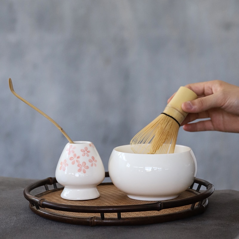 Luwu traditionella matcha uppsättningar naturlig bambu matcha visp ceremic matcha skål visp hållare japanska tesatser