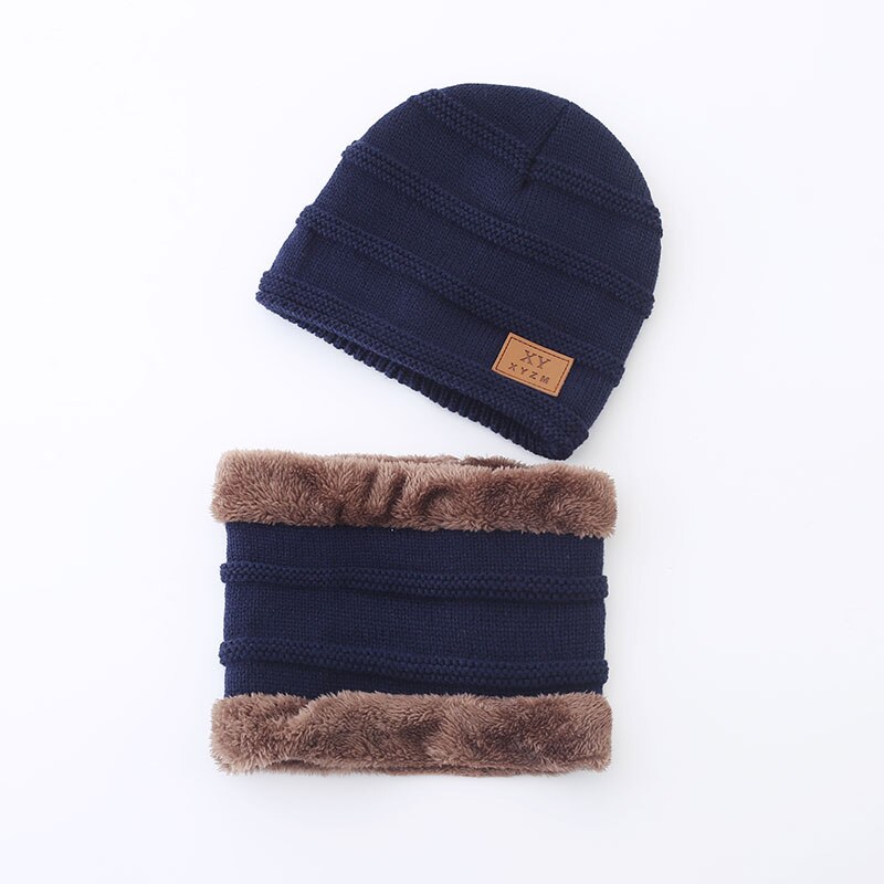 Family Matching Stuff Accessories Parent-child cap Knit Baggy Beanie Winter Hat Ski Slouchy Chic Warm Knitted Cap+Scarf: Navy Blue / Kids
