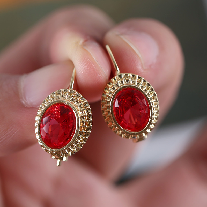 Pendientes de circonita de cristal rojo para mujer, aretes colgantes con incrustaciones de piedra CZ, Color dorado Vintage, joyería de boda femenina,: Marrón rojizo