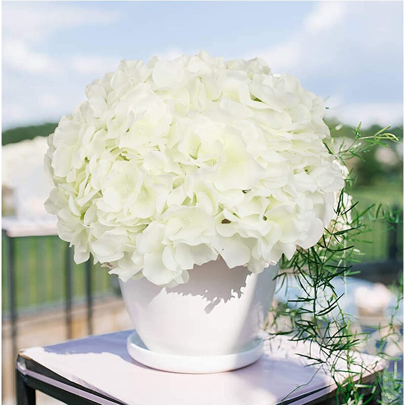 Silke hortensia kunstige blomster hortensia hoveder brude bryllup buket med stilke hjem bryllupsfest dekorationer