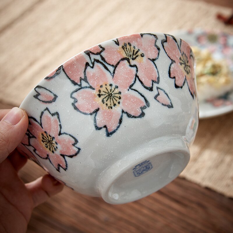 Japanse Keramische Servies Kersenbloesem Rijstkom Soepkom Schotel Onderglazuur Kleur Japanse Servies Huishouden Schotel
