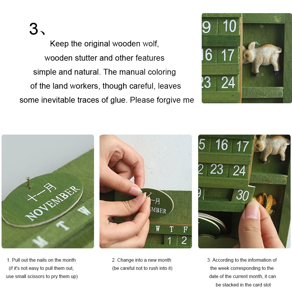 Evig væg kunst hængende træ kalender håndværk dekorativ genanvendelig permanent blok hjemmekontor dyr praktisk vintage manual