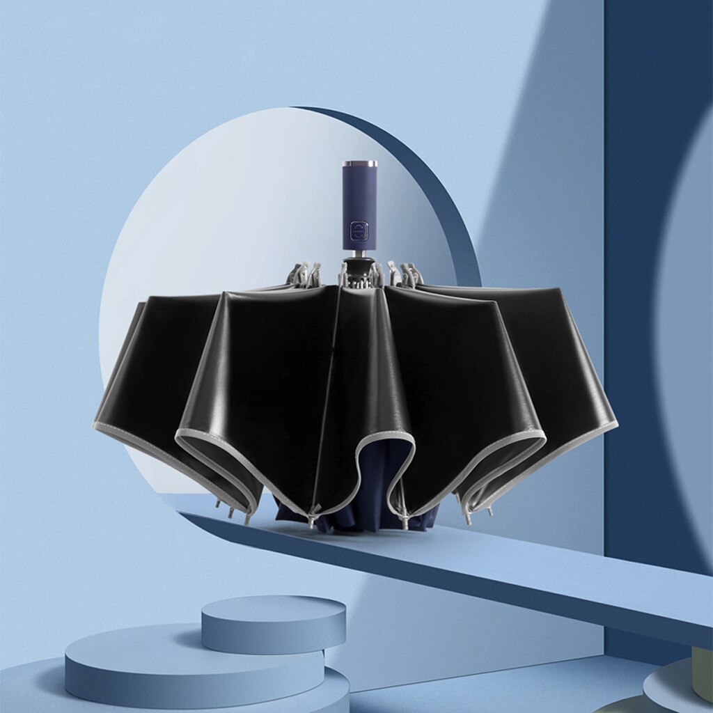 Paraplu Met Ringgesp, Reflecterende Veiligheidsstrip Omgekeerde Reisparaplu Volautomatische