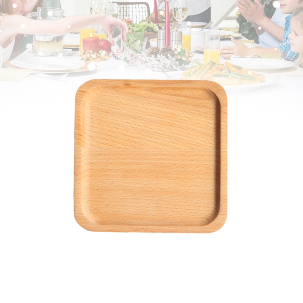 Natural Beech Tray Wooden Kids Food Serving Plate Fruit Bread Tray Dishes Snack Plate - 15x15x1.2cm (Square)