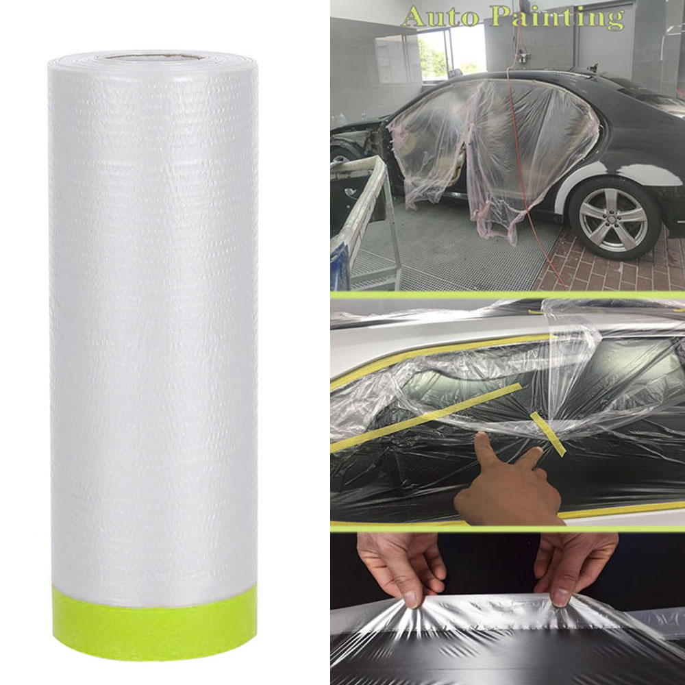 Pre-Taped Masking Film and Cloth Plastic Cover Sheets Transparent Floor Carpet Protector for Furniture Car Painting