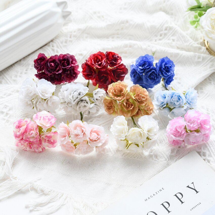 18PCS Artificial Flowers Mini Silk Bouquet Wedding Decorative DIY Wreath Christmas Decoration Vase for Home Garden Scrapbooking