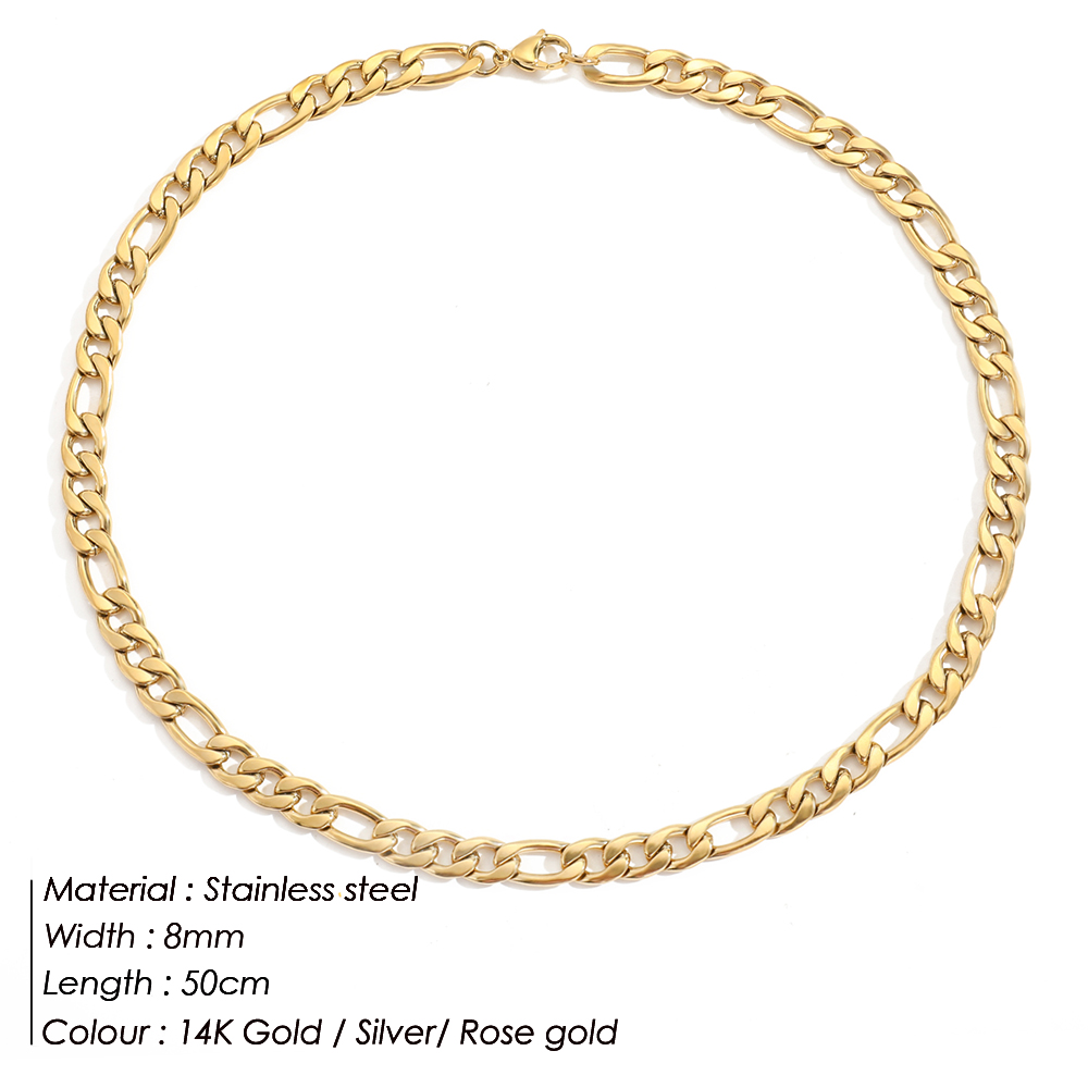 JUJIE 4MM/6MM/8MM/10MM łańcuch Figaro ze stali nierdzewnej naszyjniki kobiety złoty Link Chain naszyjnik biżuteria hurtowych/Dropshipping: YX32832 / Rose Gold Color