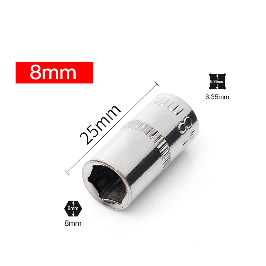 Socket 1/4 in Drive Metric Hex Square 6Points 4-14mm Individual Hex Polished CRV: BS09-8mm-2.5cm