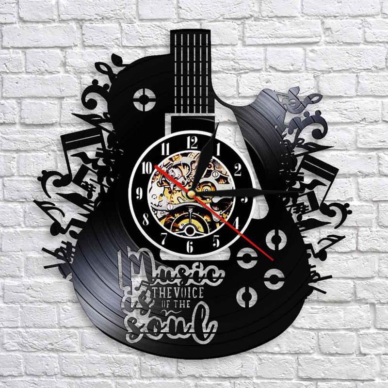 Music Theme Guitar Clock Vinyl Record LED Wall Clock Modern Musical Instruments For Music Lover reloj de pared: B-NO LED Light