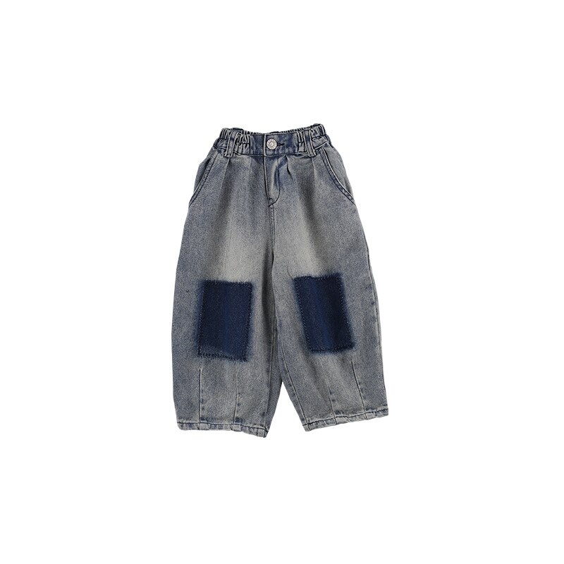 Stile coreano 2022 jeans patchwork moda ragazzi moda pantaloni larghi in denim lavaggio sabbia 1-7Y