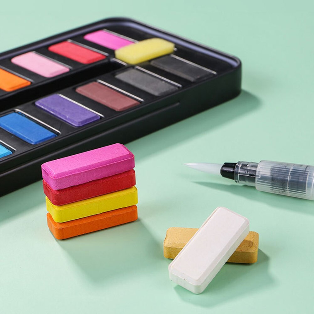 Superior Solid Watercolor Paint Set 12/18/24 Colors Foldable Travel Painting Pigment With Water Brush Pen Students Art Supplies