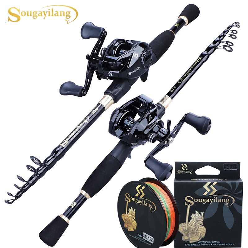 Sougayilang – canne à pêche Casting de 1.8 à 2.4m, Combo, télescopique, moulinet à grande vitesse de 7.2:1, avec ligne de pêche de 150M