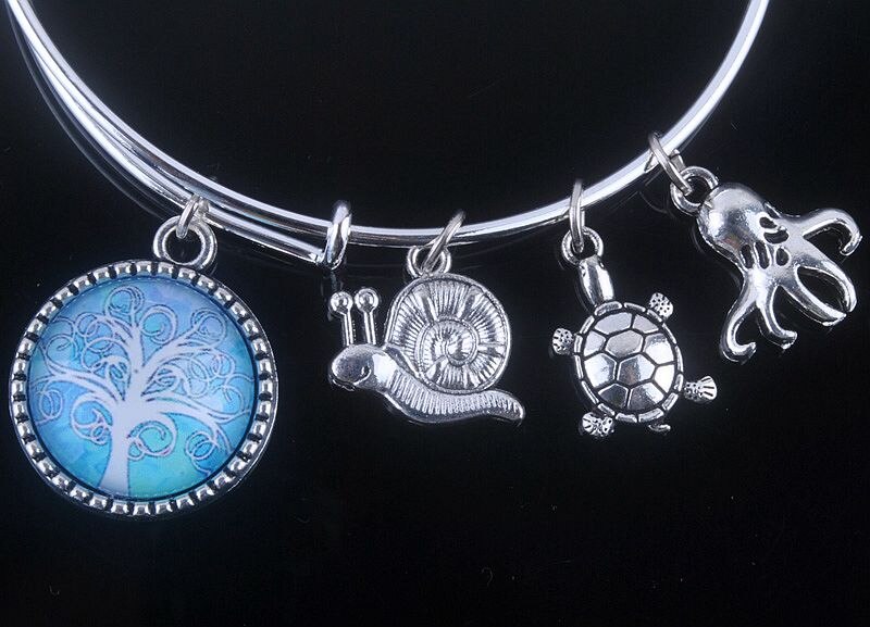 18 Styles Cabochon Dome Tree of Life charms Bracelet Adjustable Expandable Wire Bangles for Women Fine Jewelry B013: 18