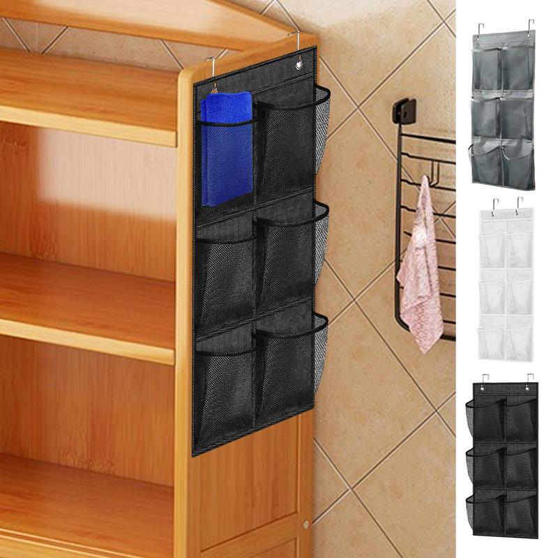 Organizador de sapatos para artigos diversos, 6 compartimentos, montagem na parede, sobre a porta, saco de armazenamento pendurado, bolsos de malha para parede