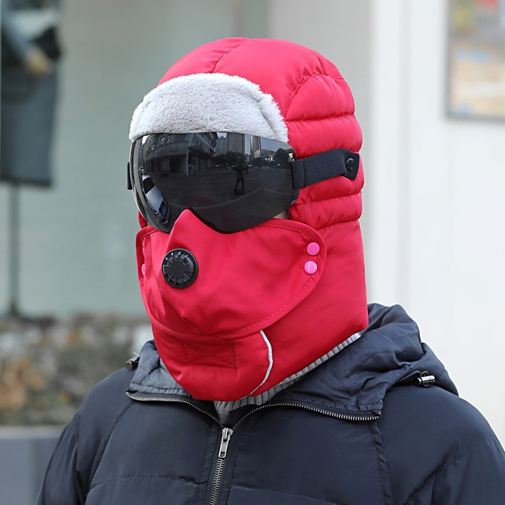 With Glasses Protective Outdoor Earflap Full Face Soft Snow Caps Ski Bomber Hat Riding Camping Hiking Windproof Warm Winter