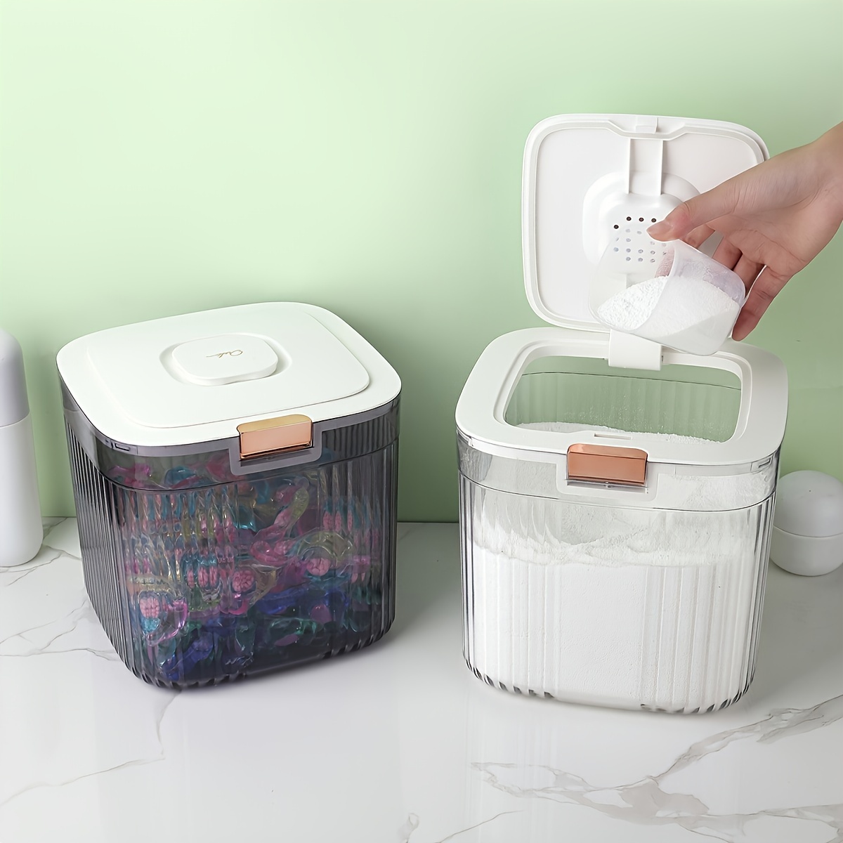 Laundry Pods Container, Laundry Detergent Organizer,Laundry Case with Pop-Up Lid , Laundry Room Storage Container