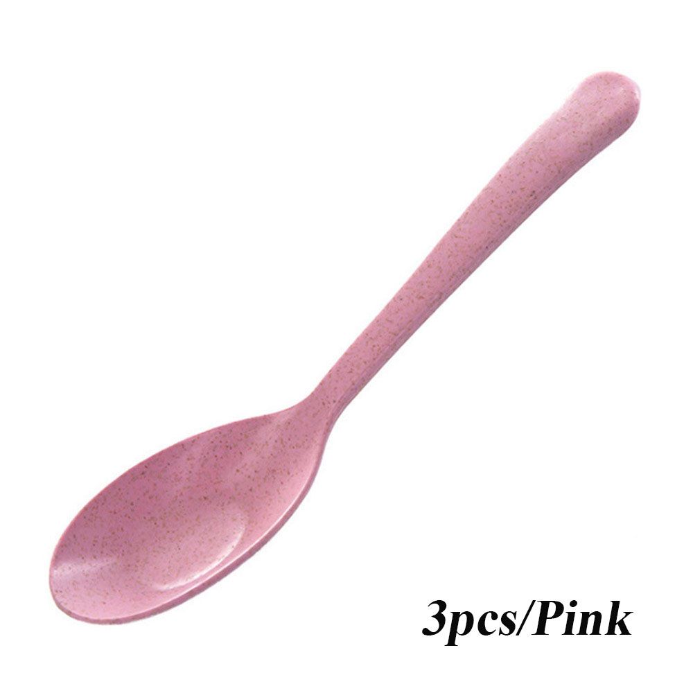 Cuillère à soupe en plastique Portable, paille de blé , à Long manche, vaisselle de table, outils de cuisine pour enfants: 3pcs-Pink
