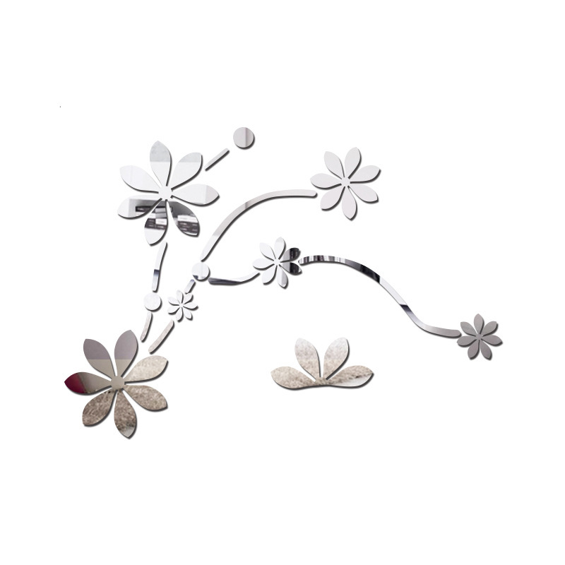 Blume Reben Acryl Spiegel Zauberstab Aufkleber Wandbild Schlafzimmer Wohnzimmer Dekor Hause Dekoration Zubehör: Silber