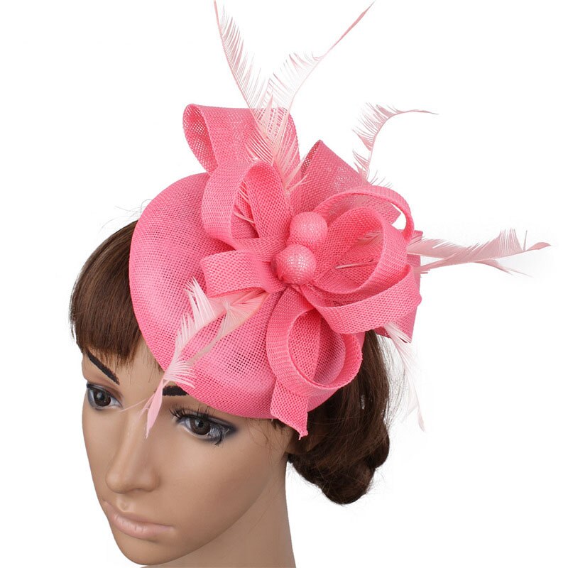 Fs Vrouwen Vintage Kerk Hoed Tovenaar Grote Derby Rose Rode Hoofdband Veer Mesh Party Hoeden Cocktail Grote Bruiloft Hoeden Fedora: Pink