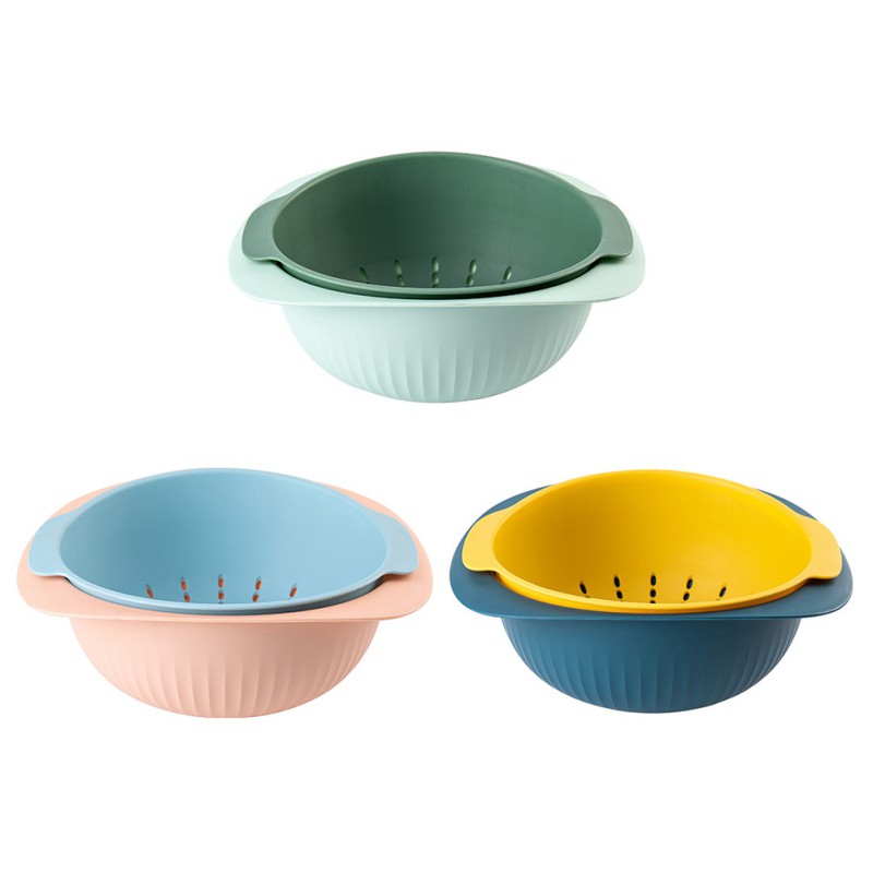 Nuttig Dubbele Afvoer Mand Kom Wassen Keuken Zeef Noedels Groenten Fruit Cadeau Fruit Keuken Gereedschap #86