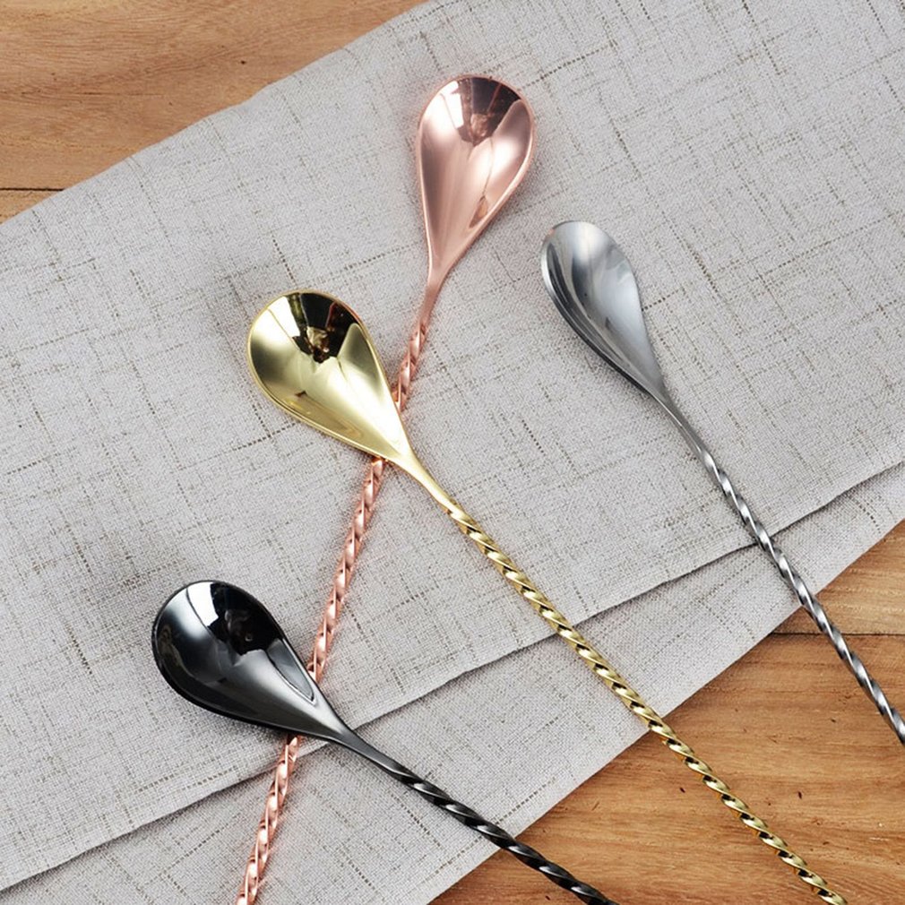 Water Bar Spoon Stainless Steel Fine Thread Bar Spoon Cocktail Stirring Bartender Teardrop Bar Mixing