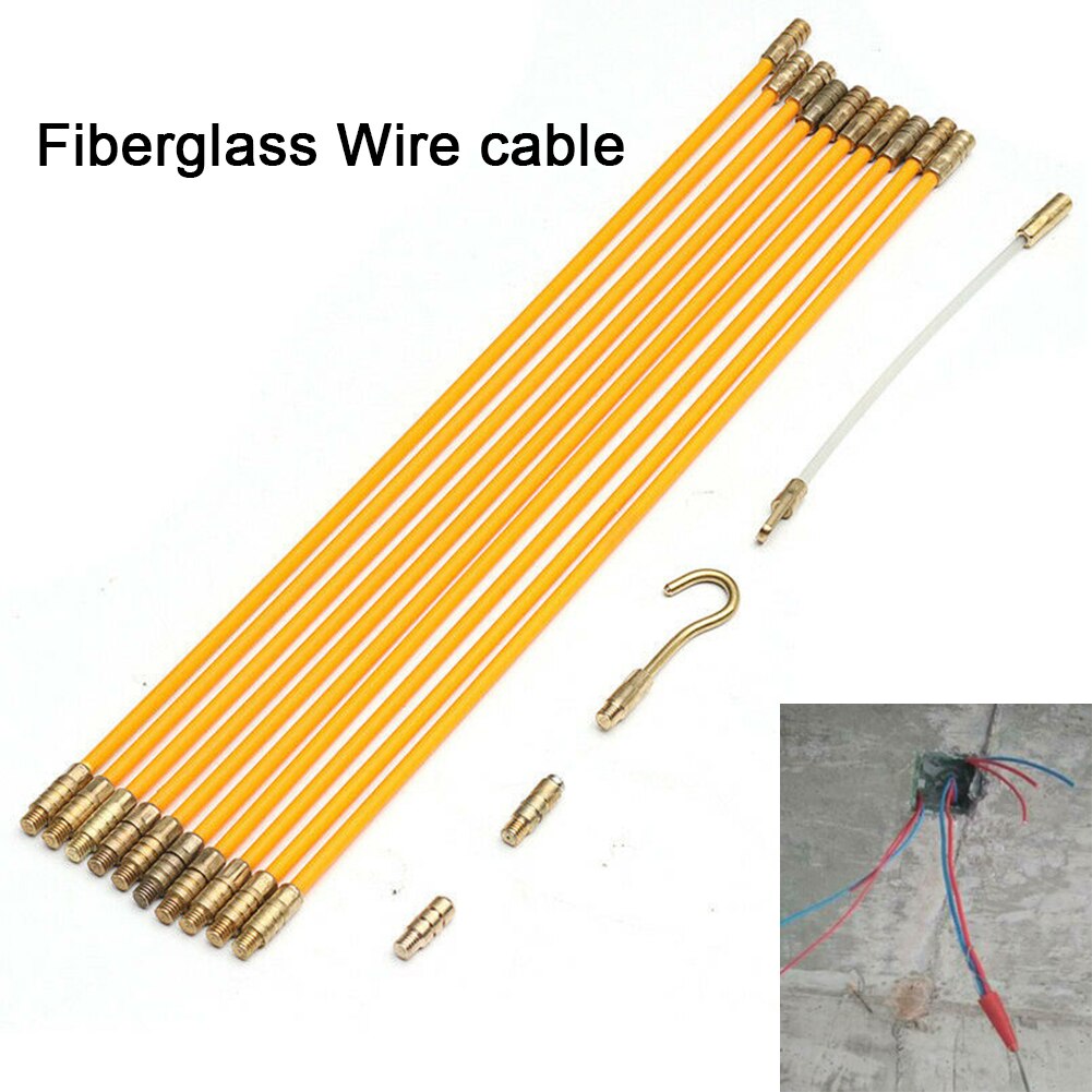 4mm 33cm Conduit Guide Device Push Cabling Rods Tool Wall Connectable Duct Wire Threader Fiberglass Fish Tape Set Cable Puller
