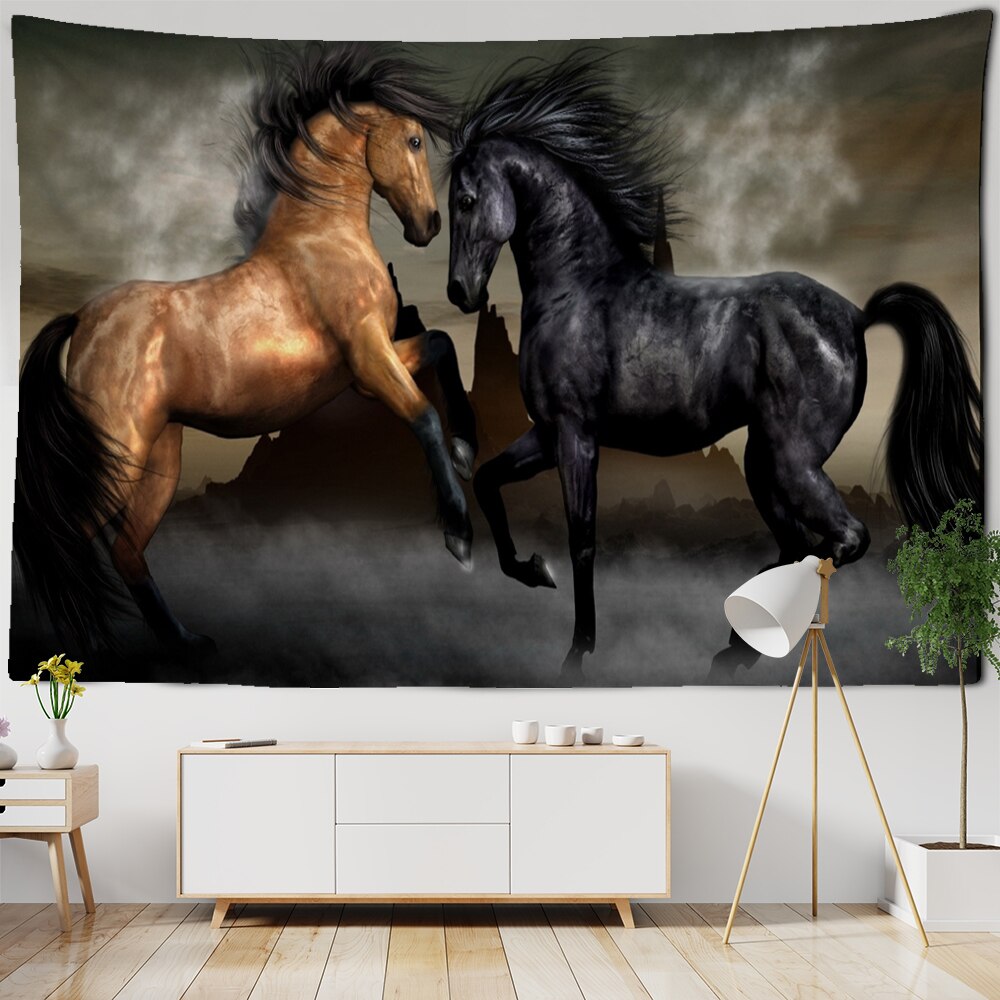 Galloping Horse Tapestry Wall Hanging Bohemian Dark Psychedelic Pattern Hippie Carpet Bedroom Art Home Decor
