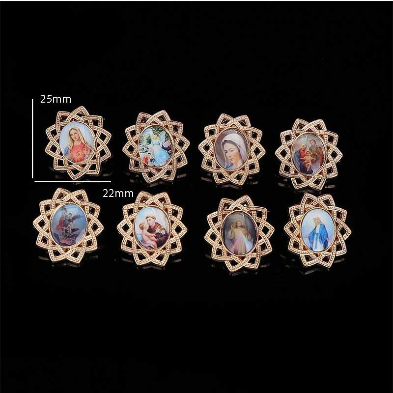 6 Pieces / Random Religion Vintage Jesus Cross Brooch Cufflinks, Beaded Clothes Pearl, Lapel Pin: Default Title