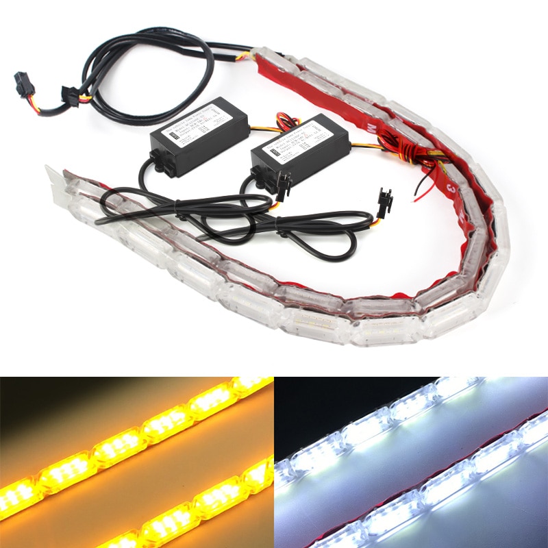2PCS Waterdichte Flexibele LED Strips Lights DRL Dagrijverlichting van Sequentiële Flow Stijl Switchback koplampen