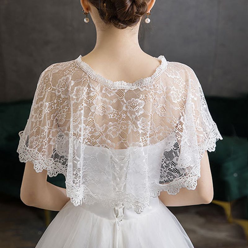 Femmes broderie dentelle florale Cape mariage mariée bal châle haussement d'épaules couverture U90E