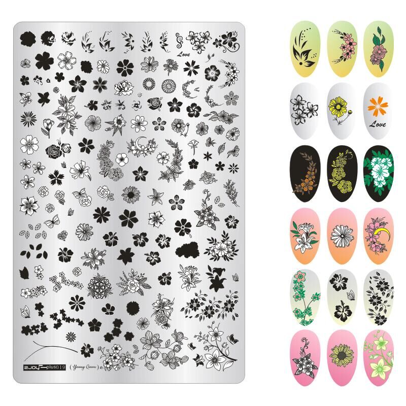 Plantilla de sellos para decoración de uñas, 9,5x14,5 cm, hojas de flores, patrón de imagen, Placa de impresión para manicura