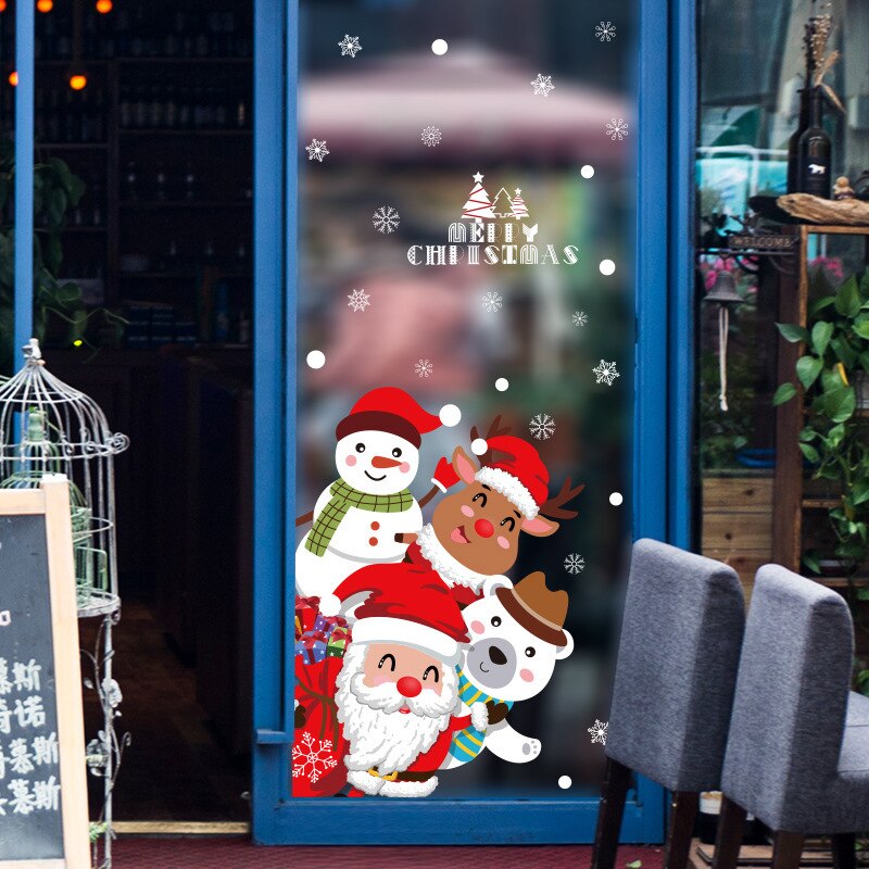 Christmas door stickers Christmas Eve scene layout home sticker wall window glass kids room house decor self-adhesive sticker
