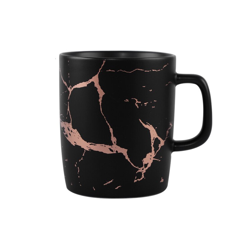 Tasses en céramique japonaise marbre plaqué or | Tasses à café blanc et noir, tasse de petit déjeuner