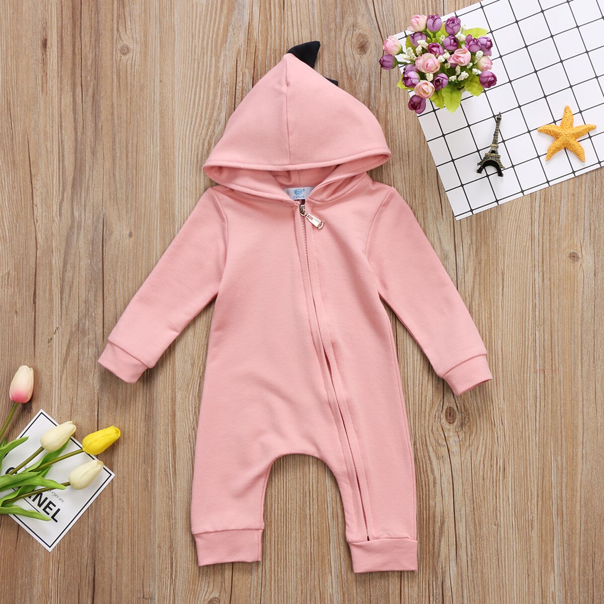 Trendy Dinosaur Lange mouwen Hooded Romper Voor Baby Boy