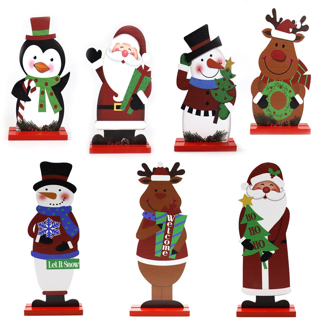 Christmas Festive Decorations Wooden Figure Ornaments Desktop Printing Ornaments