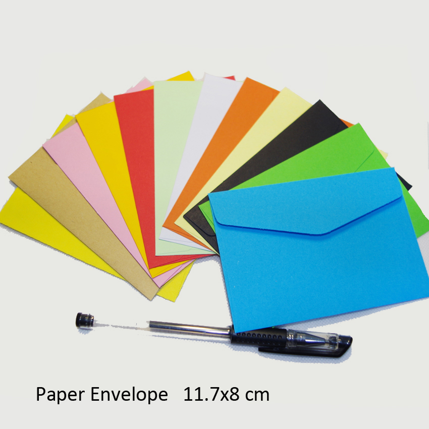 100pcs Lxw: 11.7x8cm Colorful Mini Kraft Envelope Business Vip Card Small Wedding Party Invitation Card Paper Envelopes Office