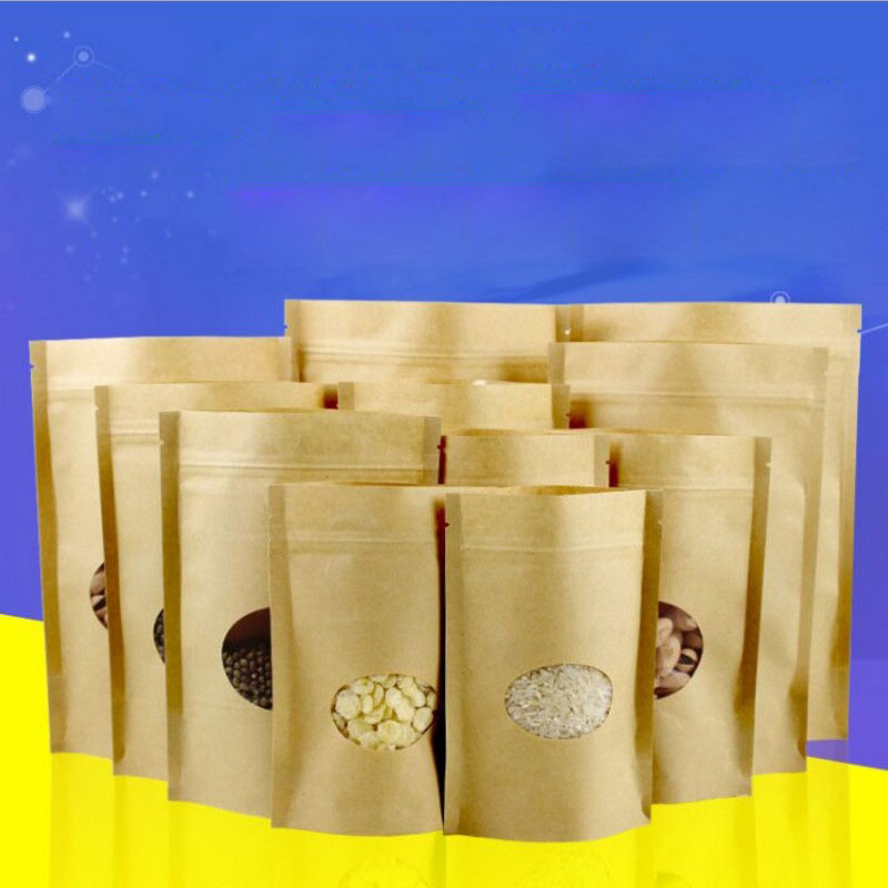 50pcs/lot Zip lock Kraft Paper Window Teabag Stand up Dried Food Tea packaging Pouches Zipper Self Sealing Bag