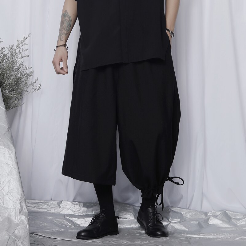 Originale afslappede bukser herre trendy personlighed yamamoto vind mørk asymmetrisk længde løse brede ben cropped bukser