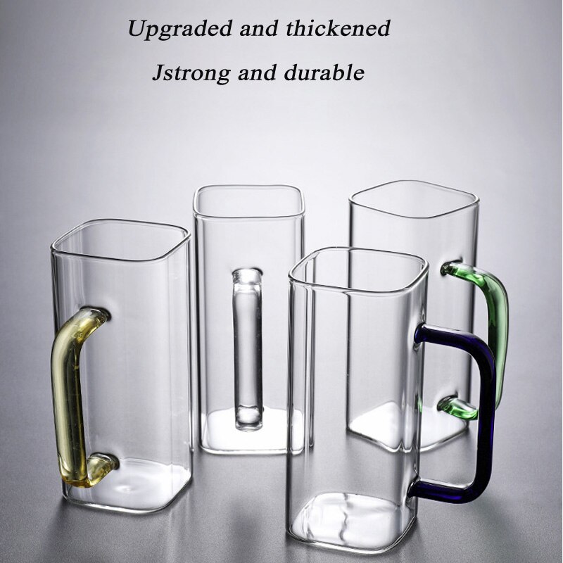 Square glass square cup household transparent with a juice cup can be heated breakfast cup