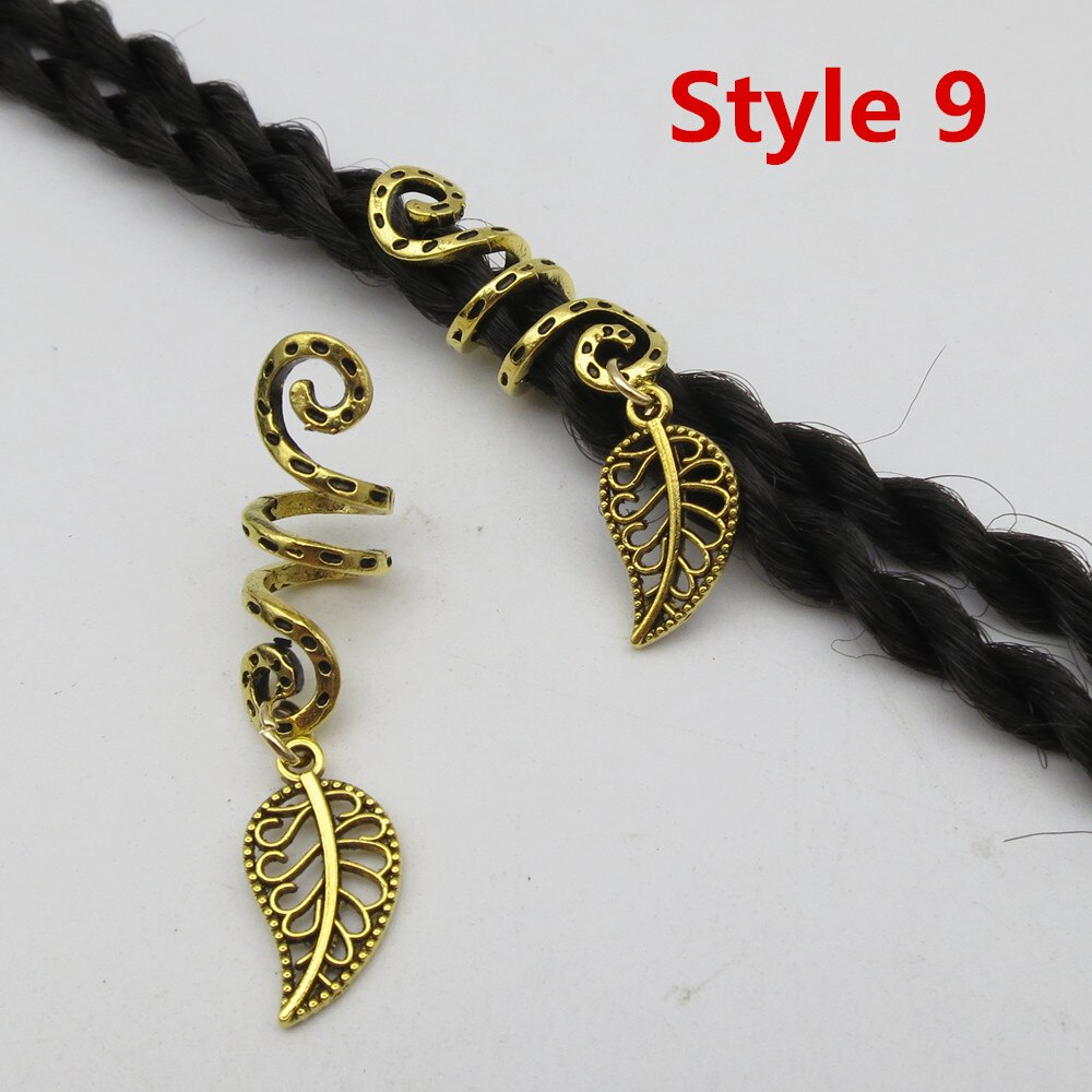Breloques tressées dorées en spirale Viking, différentes breloques pour cheveux, redoute barbe, redoulock perles, clips, anneaux, accessoires pour cheveux, 2 pièces/paquet: 2pcs Style 9
