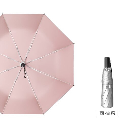 Parasol Fully-Automatic Umbrella Women 3 Folding Uv Large Outdoor Umbrella Rain Silver Garden Regenschirm Rain Gear EB50YS: Grapefruit Powder