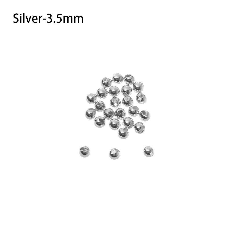 25PCS Nice Tungsten Alloy Slotted Bead Fly Tying Material Fast Sinking Gilded Fly Tying Beads Fishing Accessory: Silver 3.5mm