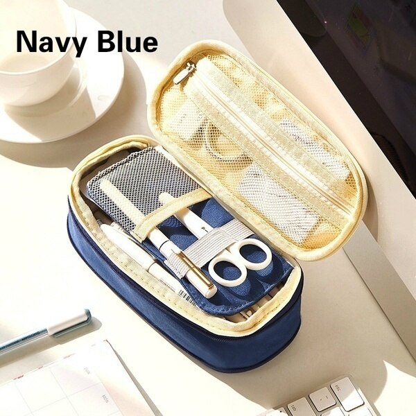 Trousse mignonne Kawaii pour filles grande capacité toile porte-crayon école boîte à crayons: navy blue