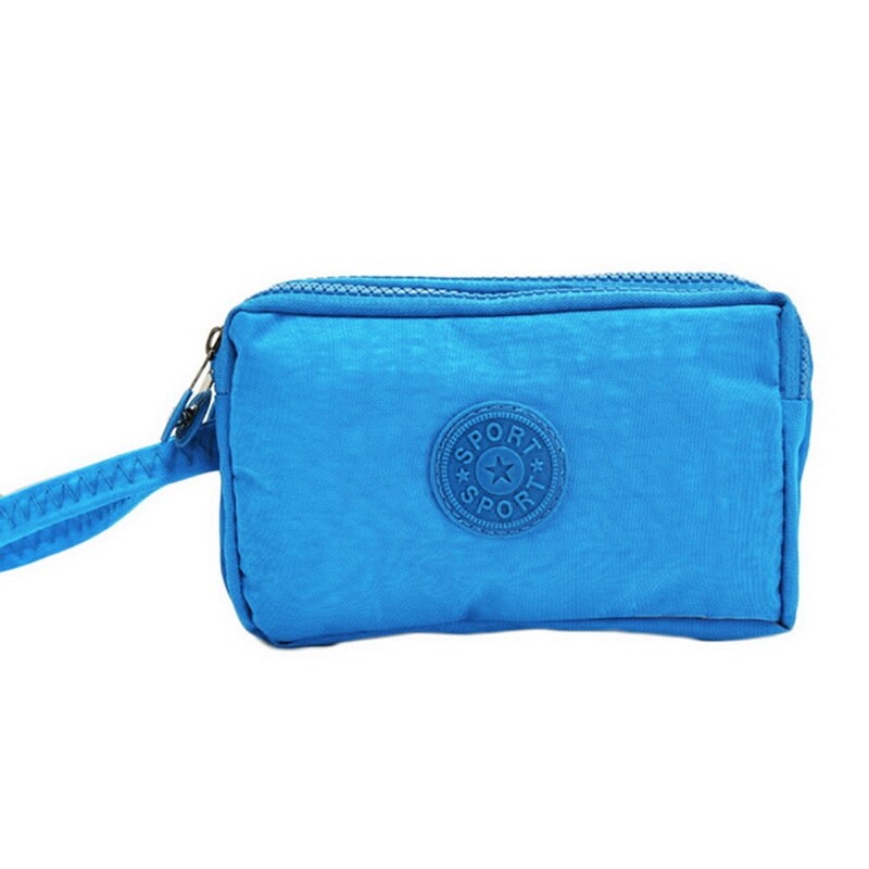 Bolso de teléfono de lona de 3 capas para mujer, cartera corta de tres capas con cremallera, monedero para tarjeta, ,: Azul cielo