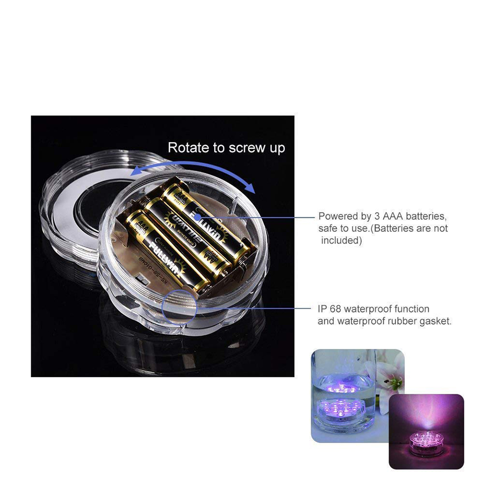 Tauch LED-leuchten Unterwasser Licht Wasserdicht Batterie Betrieben Fernbedienung kabellos10LED RGB Badewanne Schwimmbad Vase Lampe