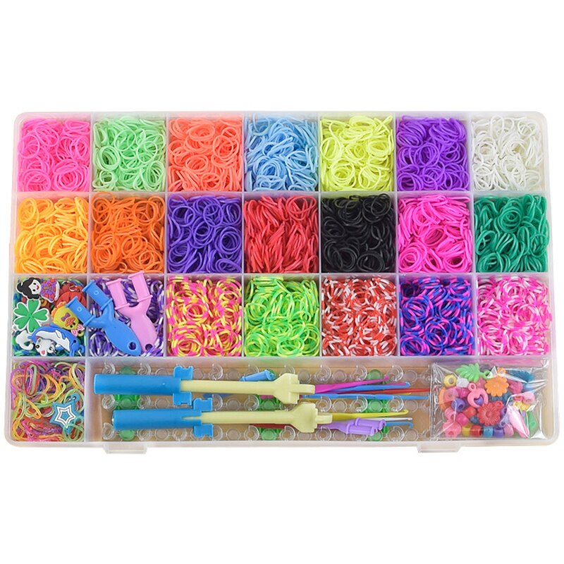 7000Pcs Weefgetouw Elastiekjes Kinderen Diy Speelgoed Armband Meisje Haarband Kleurrijke Gom Maken Geweven Armbanden Kinderen Speelgoed
