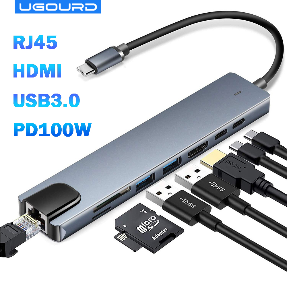 USB 3.0 Typ C HUB Stacja dokująca USB C do HDMI 4K 30HZ Wielofunkcyjny adapter typu C do RJ45 1000Mbps Ethernet Przedłużacz VGA