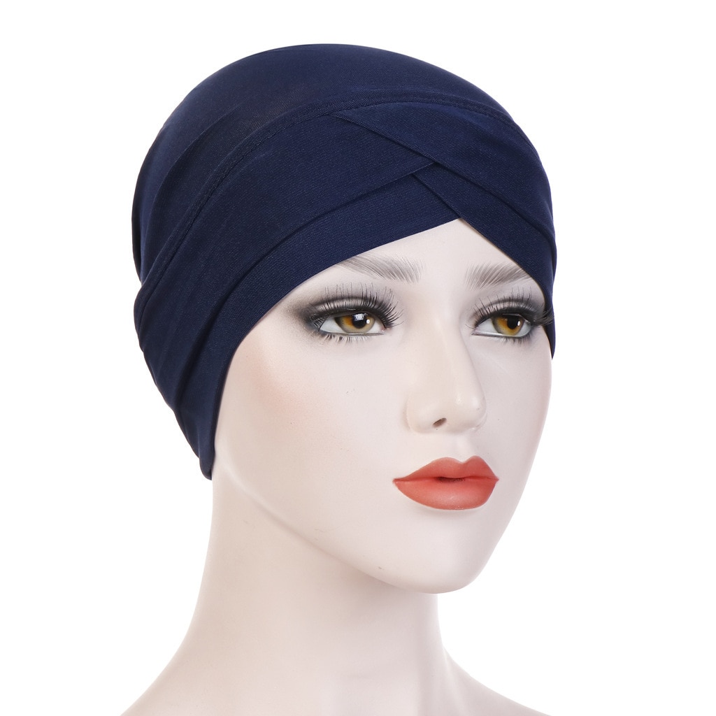 Muslimische Frauen Hijab Turban Hütte Kopf Schal Haarausfall Krebs Chemo Deckel Kopftuch wickeln Islamischen Mütze Motorhaube strecken Headwear Hütte: 10 dunkel Blau